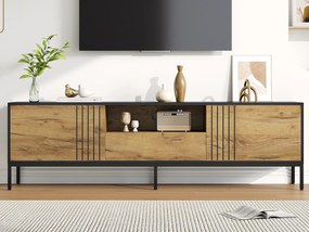 Meble TV 170x35x50 cm - 2 drzwi i 1 szuflada - Telewizor do 70 cali - Płyta wiórowa - Naturalny i czarny