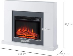 Kominek elektryczny LED kominek podłogowy z efektem płomienia 1800/2000 W kolor biały | Aosom.pl