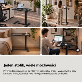Stolik pod laptopa regulowany, mobilny, wielofunkcyjny, czarny: BILL