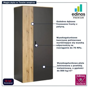 Duża szafa z drążkiem na ubrania grafit + dąb evok Z8-W91