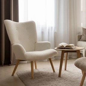 Fotel tapicerowany MOSS w tkaninie TEDDY BOUCLÉ biały HOMLA