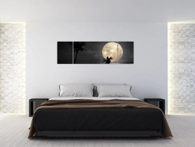 Obraz - Plaża pod pełnią księżyca w odcieniach szarości (170x50 cm)