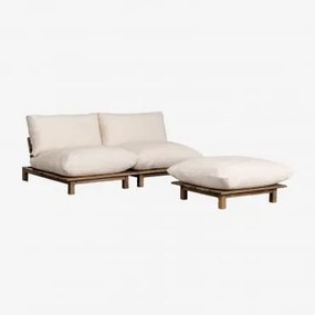 Sofa Modułowy Rozkładany 2-częściowy Z Pufą Z Drewna Akacjowego Brina Kremowa - Sklum