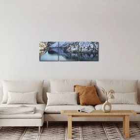 Obraz - zimowy krajobraz z jeziorem (z zegarem) (90x30 cm)
