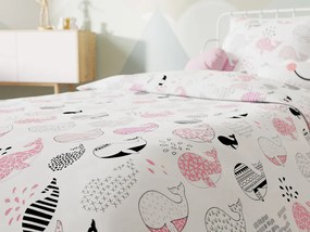 PrzytulneMieszkanie.pl PrzytulneMieszkanie.pl Bawełniana pościel dziecięca RÓŻOWE WIELORYBY biała