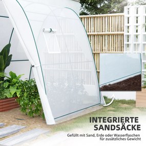 Outsunny Szklarnia z Łukiem z Workami na Piasek i Plastikową Osłoną, 2 Drzwi Rolowane, Okna z Siatki, Przenośna, 1,8 x 1,8 x 2 m, Biała