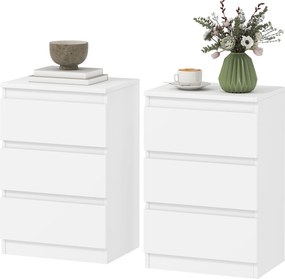 HOMCOM Nocny Stolik, Zestaw 2 Sztuk Stolików Bocznych z 3 Szufladami, Commode Nocna do Sypialni, Salonu, 40 x 30 x 59,5 cm, Biały
