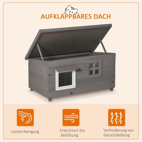 PawHut dom kot chata dla kota z asfaltowym oknem dachowym odporne na zimę drewno jodłowe szare