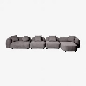 Modułowa Sofa Z Szezlongiem Prawym, 4-częściowa, Z Tkaniny Coco Chenille Granitowo-szara Gruba Tkanina Szenilowa - Sklum