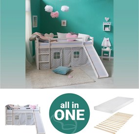 Łóżko piętrowe 207,5x110x219,5 cm Biało-szare łóżko piętrowe z zjeżdżalnią