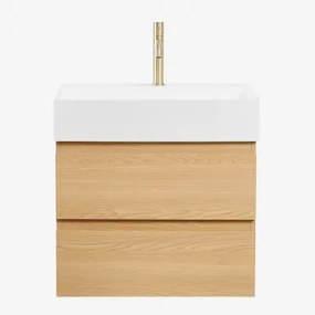 Zestaw Wiszących Mebli Łazienkowych Z Drewna I Forniru Jesionowego Zintegrowany Z Umywalką Ona Naturalna - Sklum