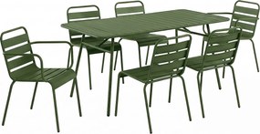 Metalowa jadalnia ogrodowa - stół dł.160 cm z 2 sztaplowanymi fotelami i 4 sztaplowanymi krzesłami - Khaki - MIRMANDE