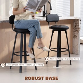 HOMCOM 2 szt. krzeseł barowych, obicie z ekoskóry, tapicerowane siedzisko, podnóżek, oparcie, metalowa rama, czarne | Aosom PL