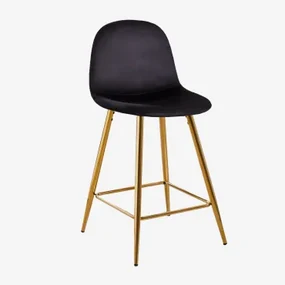 Zestaw 4 Wysokich Stołków Z Aksamitu Glamm Negro & ↑65 Cm & Złoto - Sklum