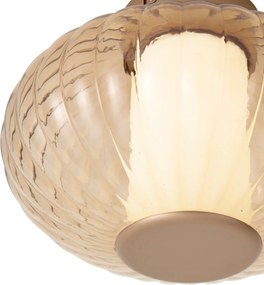 Designerska lampa sufitowa mosiężna 28 cm ze szkłem bursztynowym, ze zintegrowaną diodą LED i 3-stopniowym ściemnianiem - Margherite