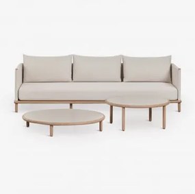 Zestaw Ogrodowy Z 3-osobową Sofą I 2 Okrągłymi Stolikami Kawowymi Z Drewna Akacjowego Olivia Gardenia Biel & Jasny Akacjowy Brąz - Sklum