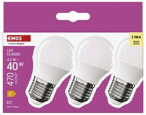 Żarówki LED z ciepłym światłem z gwintem E27 zestaw 3 szt., 4 W – EMOS
