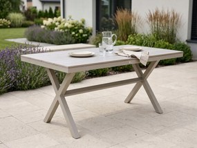 Stół ogrodowy aluminiowy beżowy 150x90x75 cm trwały blat kompozyt drewniany