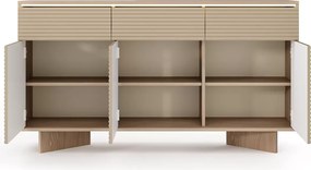 Komoda Parsja 3D3S 154 cm LED – komoda do salonu z szufladami, ryflowane fronty, bolivar naturalny / cappuccino, push-to-open