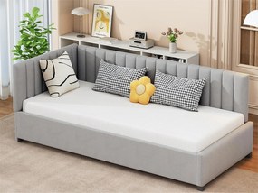 Łóżko tapicerowane 90x200 cm - tkanina welurowa - z stelażem na listwy - Szary