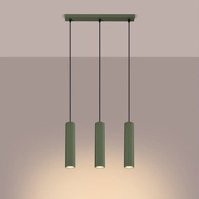 Lampa wisząca minimalistyczny Gloow, aluminium - 3 źródło światła 3000K - L.45 x H.98 cm - zielony oliwkowy
