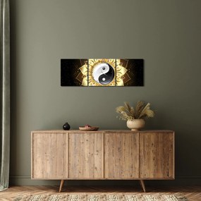 Obraz - Złoty Yin-Yang (z zegarem) (90x30 cm)