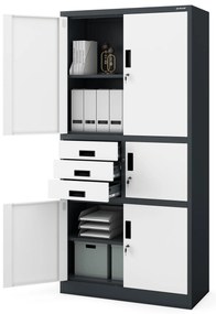 Biurowa szafa metalowa z sejfem na akta i dokumenty FILIP II, 900 x 1850 x 400 mm, antracytowo-biała