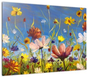 Malowany obraz kwitnącej łąki (70x50 cm)