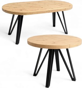 Stół okrągły Dąb Artisan + Czarny Metal Industrial Ø90 rozsuwany do 190 cm