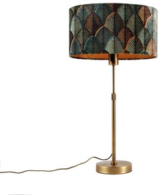 Lampa stołowa brązowa z owalnym aksamitnym abażurem z motywem liści 35 cm - Parte