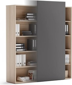 Regał biurowy z przesuwnym panelem BLOCK, 1600 x 400 x 1748 mm, grafitowy