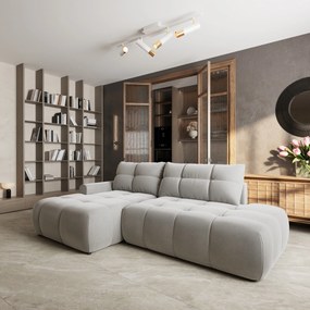 Masseno Narożnik FLUMA z funkcją spania i pojemnikiem na pościel Narozniki L, Rozkładana sofa - Jasnoszary, CASTEL 80