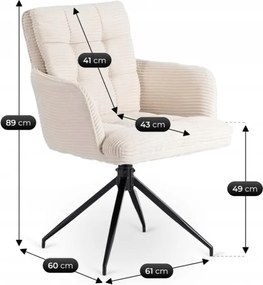 Krzesło Tapicerowane Obrotowe do Salonu AKITA Kremowe Sztruksowe Nowoczesne