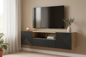 Szafka RTV Asha 167 cm wisząca z szufladą i wnęką - artisan / czarny mat