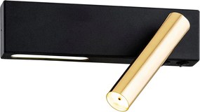 Kinkiet regulowany Jasper prawy czarno-złoty z dwoma włącznikami – LED + G9 lampka do czytania