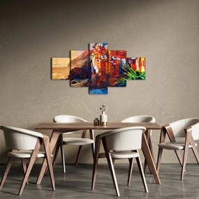 Obraz - Wieś na wybrzeżu Cinque Terre, Włoska Riviera, nowoczesny impresionism (125x70 cm)