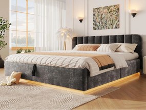 Łóżko z pojemnikiem 180 x 200 cm - z tapicerowanym zagłówkiem - z paskiem LED - szary (materac nie w zestawie)