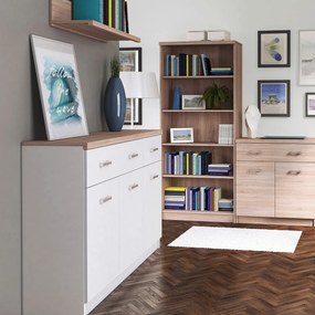 Komoda Trzydrzwiowa z Szufladami do Salonu ELEGO 120 cm Biała Nowoczesna