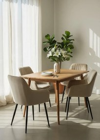 Beżowe krzesło tapicerowane welurowe z podłokietnikami L1-N32