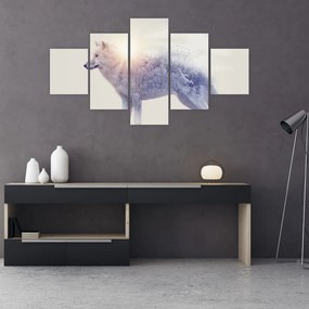 Obraz - Wilk arktyczny odzwierciedla dziki krajobraz (125x70 cm)