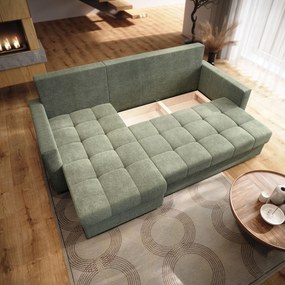 Masseno Narożnik NIDA z funkcją spania i pojemnikiem na pościel Narozniki L, Rozkładana sofa - Zielony, INARI 34