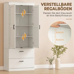 HOMCOM Kredens kuchenny w stylu wiejskim, wysoka szafka spiżarniana z regulowanymi półkami i 2 szufladami, kremowo-biała | Aosom PL