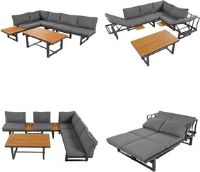 Wielofunkcyjny zestaw ogrodowy - 6 miejsc - 2 sofy i 1 stolik kawowy - 2 podnoszone fotele - Szary