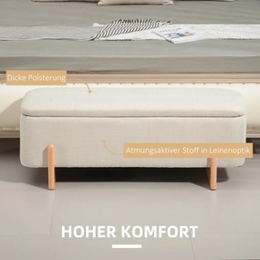 HOMCOM Taboret z Miejscem do Przechowywania, Ławka z Wyściółką z Pianki, Imitacja Lnu, 111 x 44 x 44,5 cm, Kremowy | Aosom PL