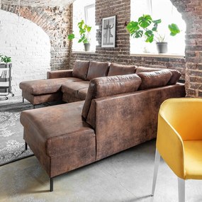 Brązowa rozkładana sofa w kształcie litery "U" z imitacji skóry Miuform Lofty Lilly Vintage, prawostronna