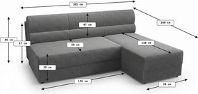 Rozkładana dwustronna sofa narożna do L TAVERO 201x140 cm, ciemnoróżowa