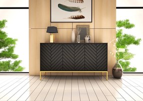 Komoda ze wzorem jodełki Aspen 03 czarny/złoty