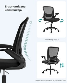 Krzesło biurowe ERGO ze składanymi podłokietnikami, maks. 120 kg, czarne SongmicsHome