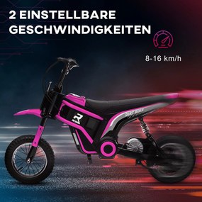 HOMCOM Elektryczny Motocykl dla Dzieci, 24V z Klaksonem, Światłem, Dźwignią Gazu, 8-16 km/h, 8-12 lat, Różowy