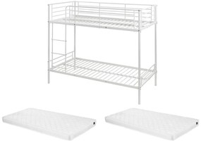 Łóżko piętrowe DUOTIS II - 2 × 90 × 190 cm - Biały + materace